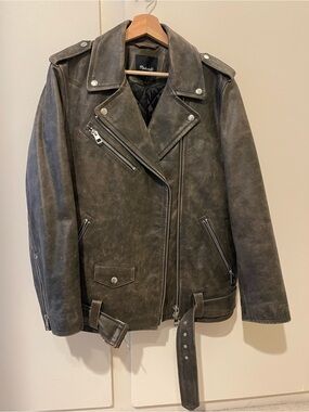 Madewell Olive Green Leather Moto Jacket